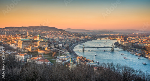 Panoramic View of Budapest and the Danube River as Seen from Gellert Hill Lookout Point