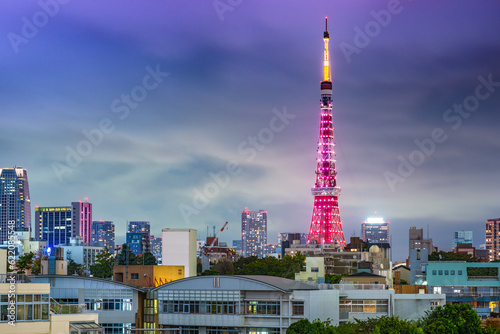 Tokyo, Japan skyline with Tokyo Tower during special lighting.