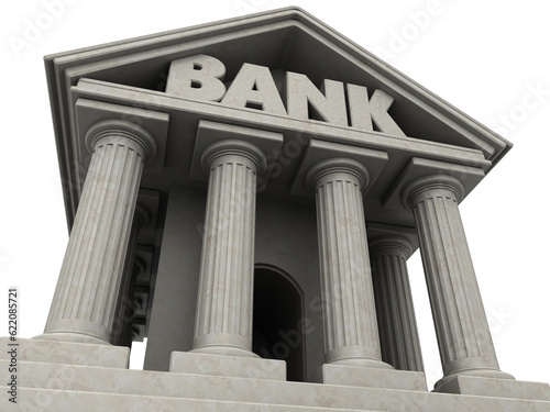 3d illustration of bank building facade over white