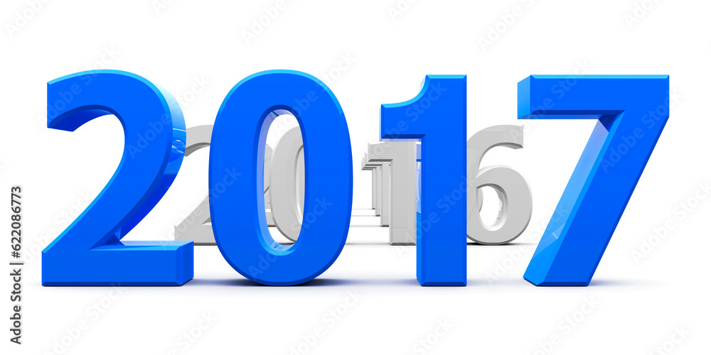 Blue 2017 come represents the new year 2017, three-dimensional rendering, 3D illustration Blue 2017 come represents the new year 2017, three-dimensional rendering, 3D illustration