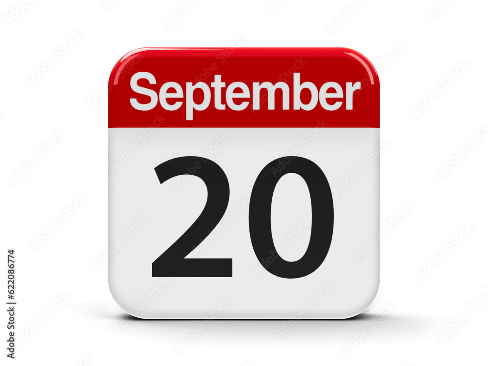 Calendar web button - The Twentieth of September, three-dimensional rendering, 3D illustration Calendar web button - The Twentieth of September, three-dimensional rendering, 3D illustration
