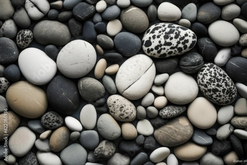 Abstract background with dry beautiful stones or pebbles  selective focus. AI generated  human enhanced.