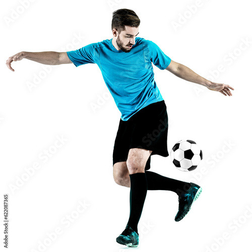 one caucasian Soccer player Man isolated on white backgound