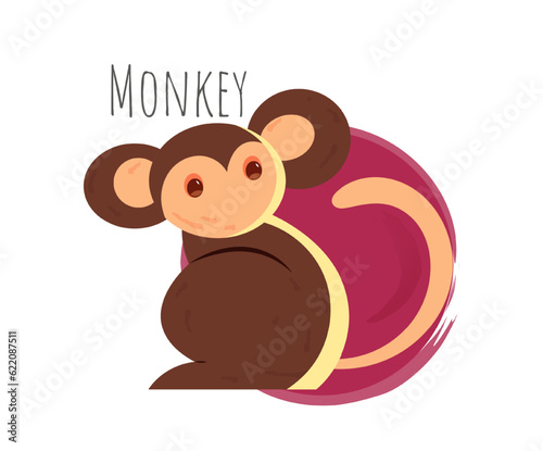 Chinese horoscope icon. Sacred animal symbol of Happy New Year. Asian oriental mascots with abstract monkey or macaque for social media. Cartoon flat vector illustration isolated on white background