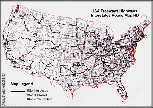 Unique Style self explanatory detailed Highways Freeways Interstates Roads Map of USA United States of America in HD photo