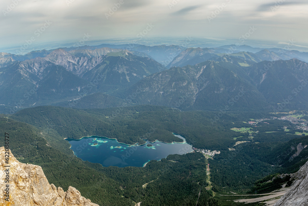 View at lake Eibsee near Garmisch Partenkirchen, Bavaria, Germany, from above