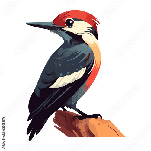Cute woodpecker bird perching on branch in forest