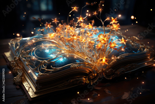 a book with the gleaming light from its cover