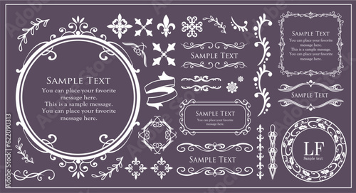 高級感のあるビンテージ調のフレームデザインセット　罫線　枠　ウエディング　ビンテージ　アンティーク	
