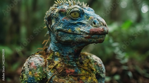 Extraterrestrial lizard. Reptilian humanoid creature. Close-up. Generative AI