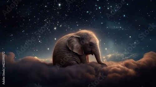 Baby elephant sleeping on clouds. Generative AI