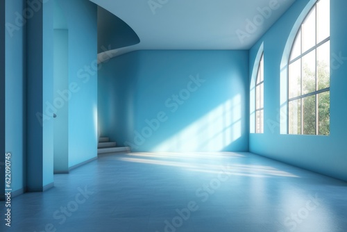 Empty bright room with modern floor and shadow on the wall, Generative AI