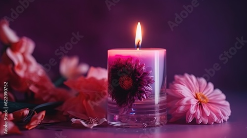 Candle with flowers. Generative AI