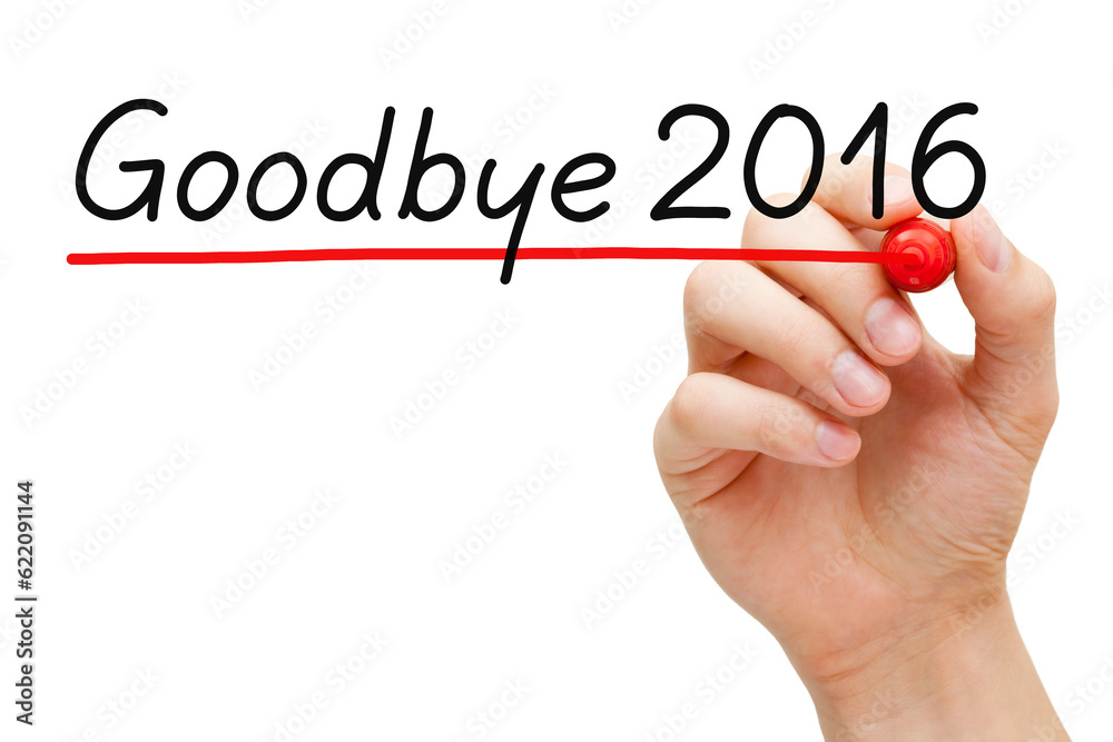 Hand writing Goodbye 2016 with marker isolated on white. Hand writing Goodbye 2016 with marker isolated on white.