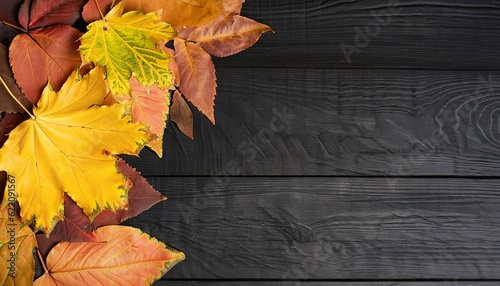 Autumn background  autumn leaves on a wooden background  Generative AI