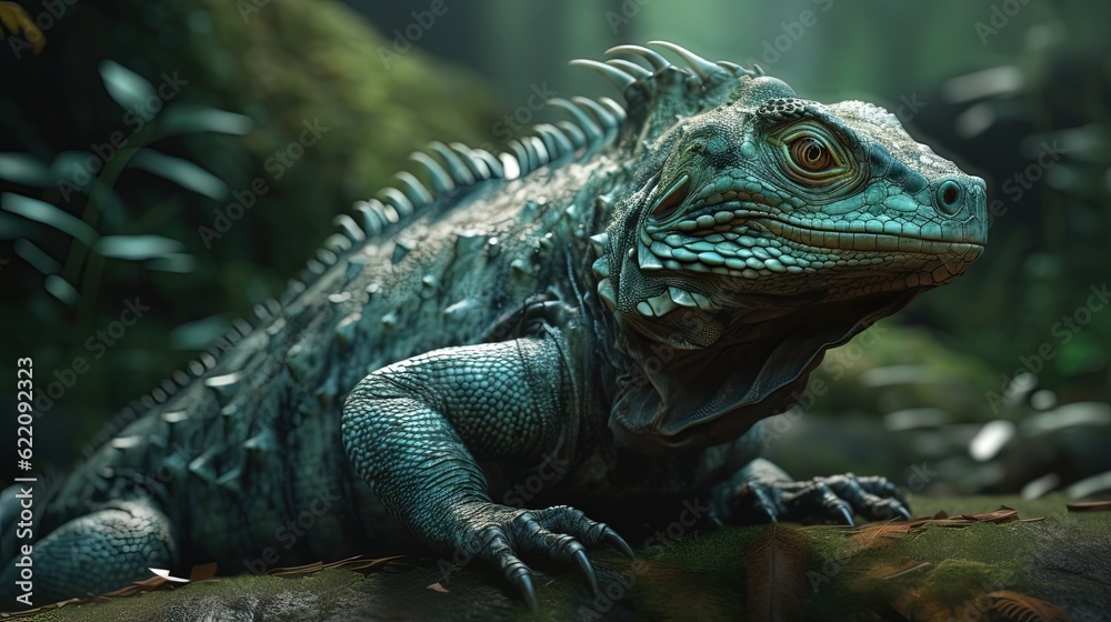 Iguana. Basilisk. Lizard. Close-up. Generative AI