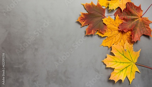 Autumn background, autumn leaves on a gray background, Generative AI