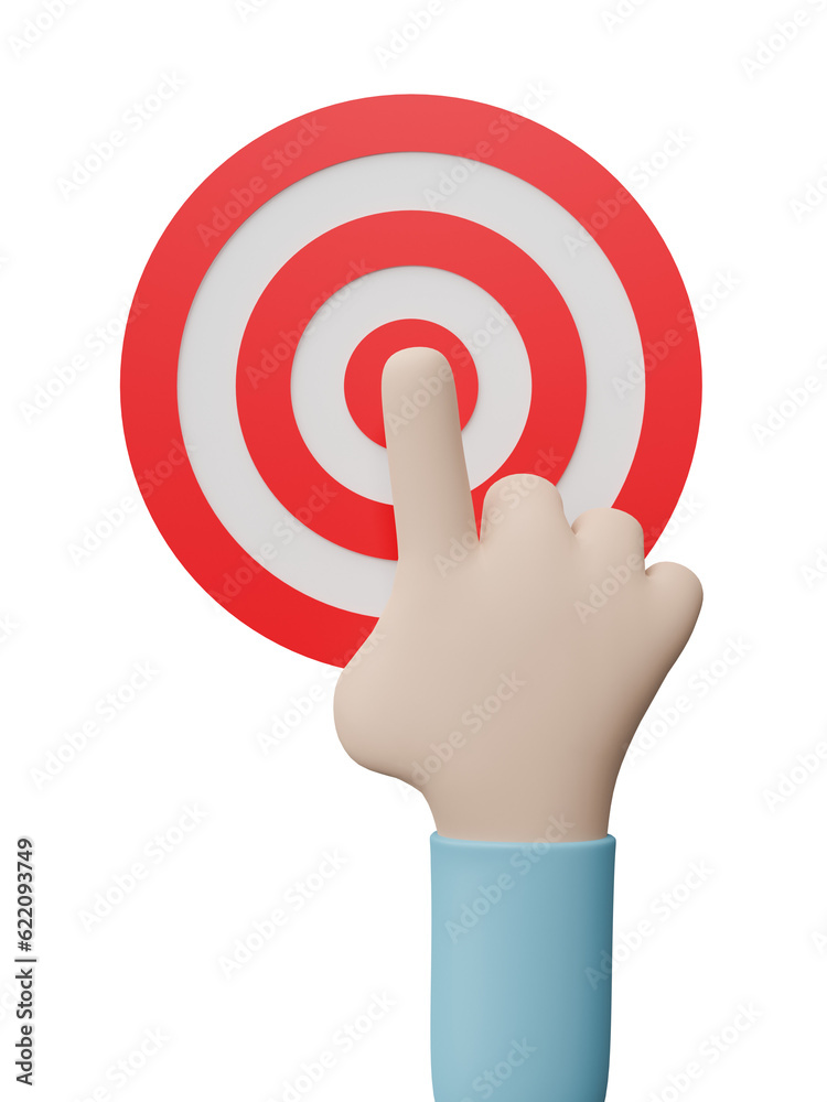Hand cursor clicking in the center of the red dart board or target isolated on transparent background Hand cursor clicking in the center of the red dart board or target isolated on transparent background