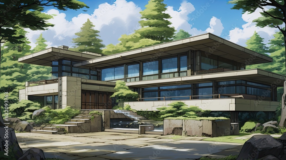 Pavilion in the park. AI generated art illustration. Pavilion in the park. AI generated art illustration.