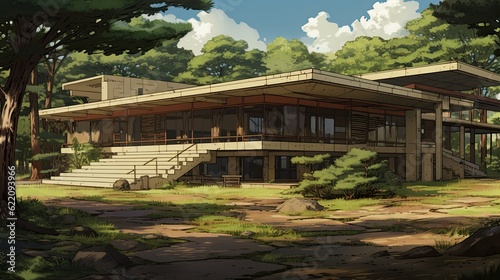 Pavilion in the park. AI generated art illustration.