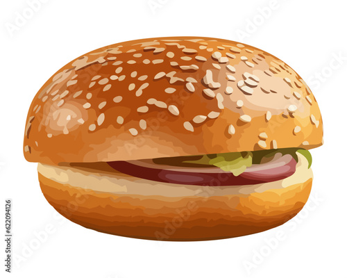 Grilled cheeseburger on sesame bun with tomato photo