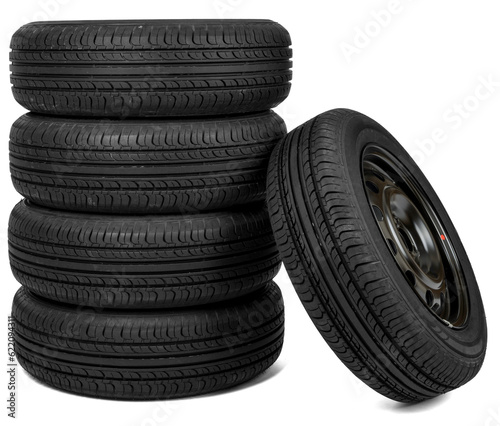 Front view photo of some tires. Isolated on white background for repair shop or shop design