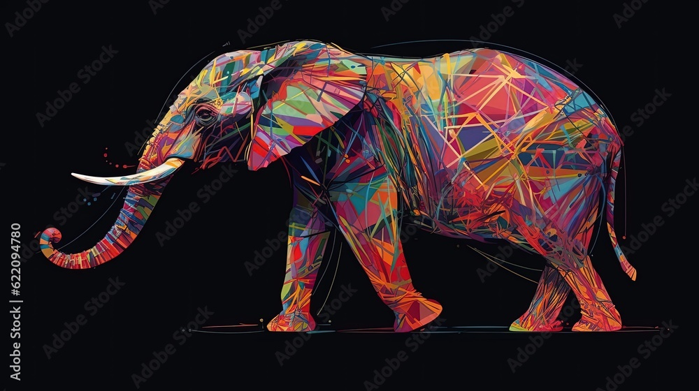 Obraz premium Abstract elephant. In style of vector illustration. Black background. Generative AI