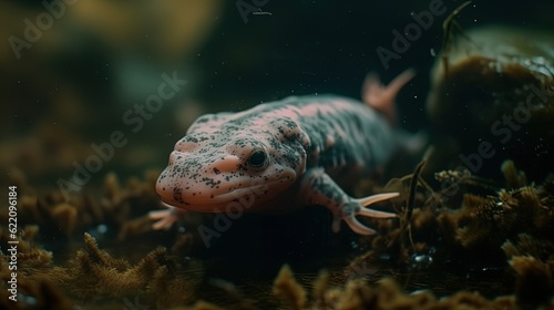 Axolotl. Underwater background. Generative AI © Soulmate
