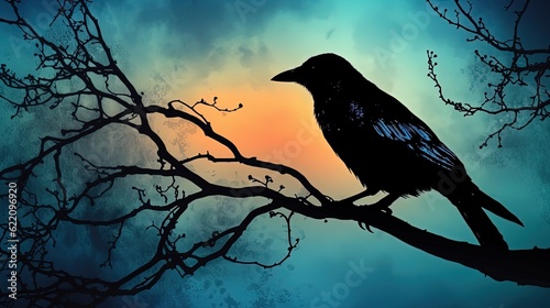Black silhouette of crow. Crow. In style of vector illustration. Generative AI