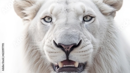 Close-up white lion head. Generative AI