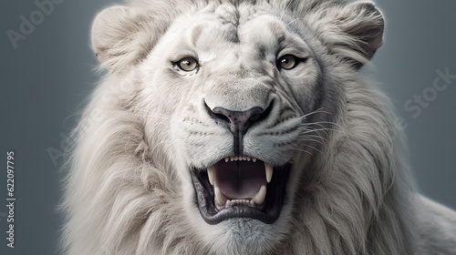 Close-up white lion head. Generative AI