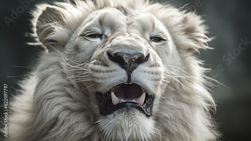 Close-up white lion head. Generative AI