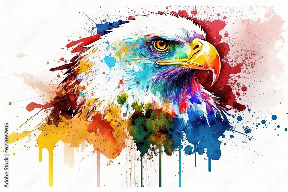 Colorful eagle bird. In style of watercolor illustration. Generative AI