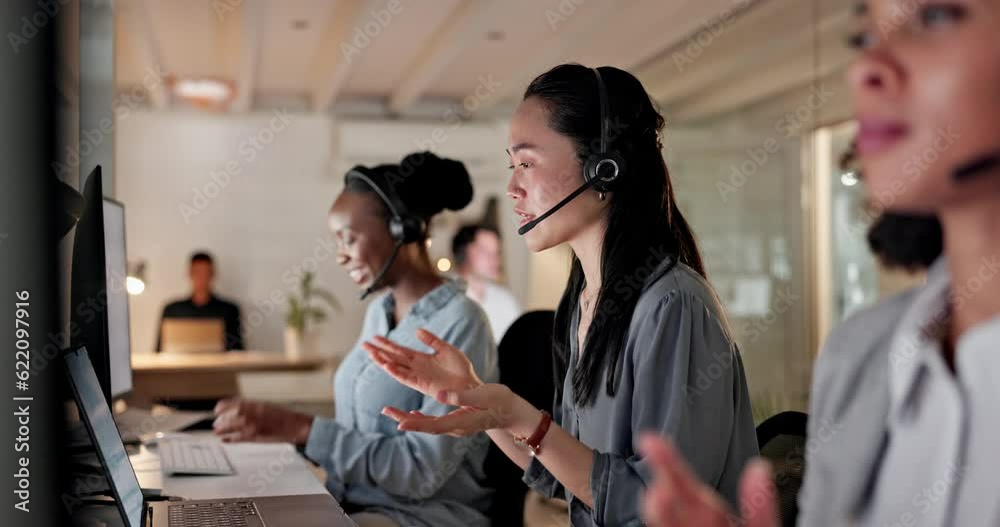 Business people, call center and consulting in customer service, telemarketing or support at the office. Group of woman, consultant or agent in teamwork for online advice, help or sales at workplace Business people, call center and consulting in customer service, telemarketing or support at the office. Group of woman, consultant or agent in teamwork for online advice, help or sales at workplace