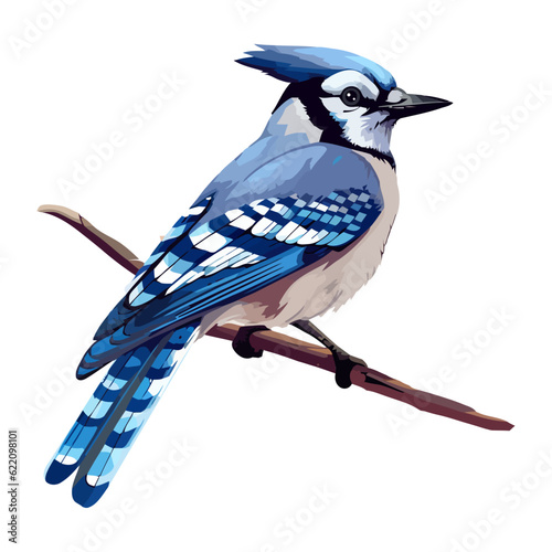 Small blue jay perching on branch