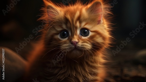 Close-up surprised kitten. Cat. Generative AI