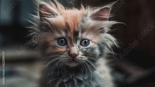 Close-up cute kitten. Gray cat. Generative AI