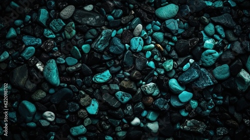 Turquoise background. Turquoise pebbles. Generative AI