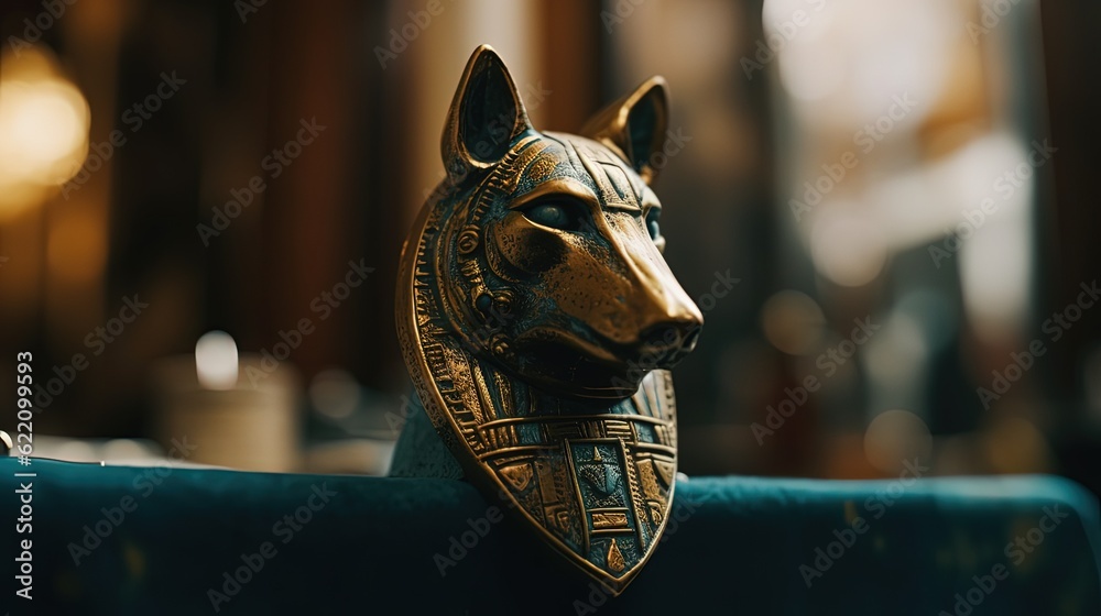 Egyptian Anubis God figurine. Golden metal figurine. Generative AI
