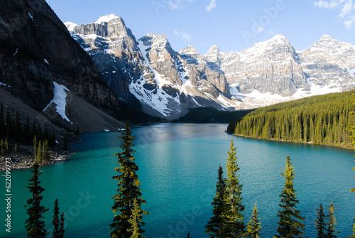 Emerald green Moraine Lake in the morning,Canadian Rockies (inscribed on the UNESCO World Heritage list),Canada