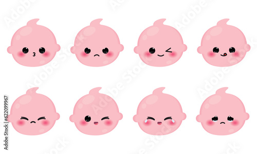 Set of colored cute baby emoji icons Vector