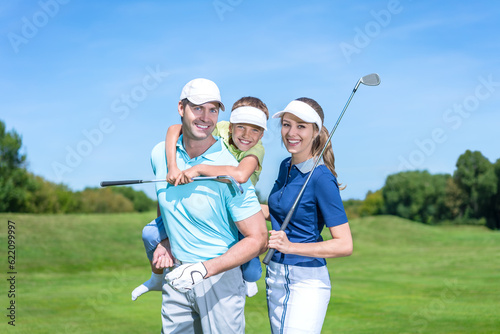 Family with child on a golf course
