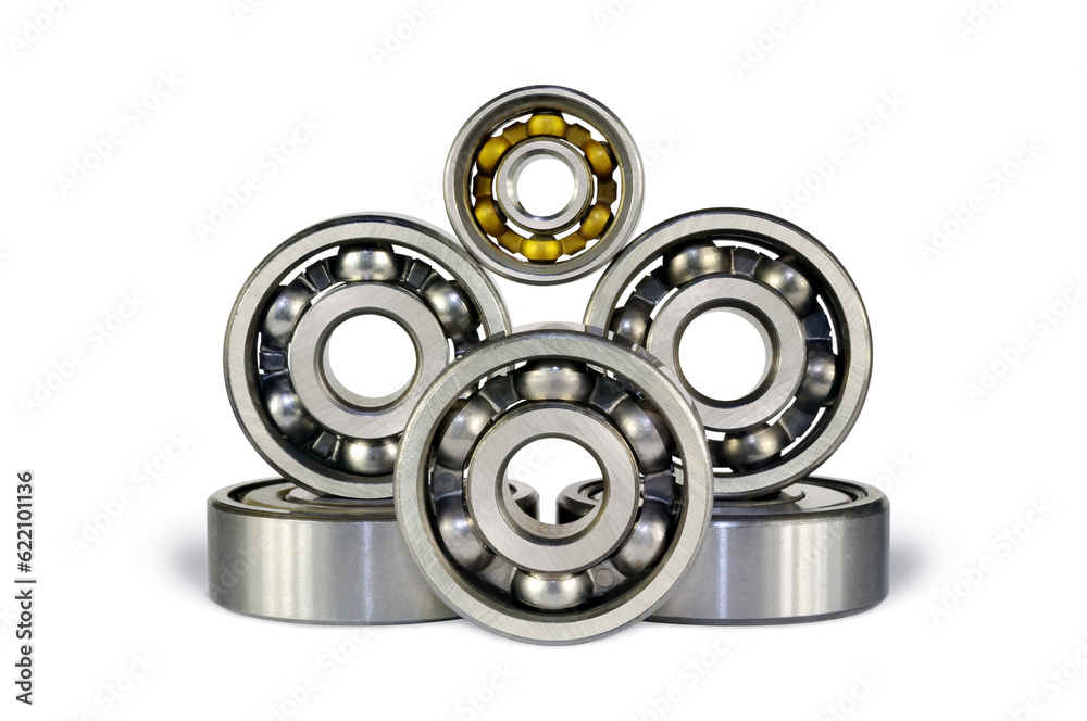 Six ball bearings on a white background Six ball bearings on a white background