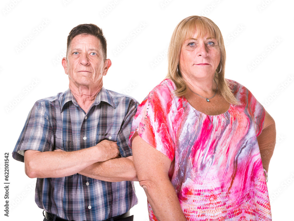 Skeptical or angry transgender man and woman isolated on white background Skeptical or angry transgender man and woman isolated on white background