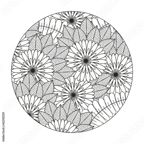 Flower meadow coloring page. Coloring book for adults and children.