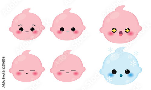 Set of colored cute baby emoji icons Vector