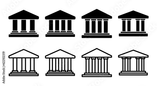 Bank icon set illustration. Bank sign and symbol, museum, university