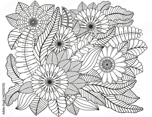 Flower meadow coloring page. Coloring book for adults and children.