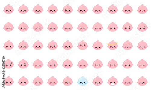 Set of colored cute baby emoji icons Vector