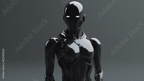 Black humanoid on minimalistic background. Black alien. Black robotic creature. Extraterrestrial black being. Generative AI photo